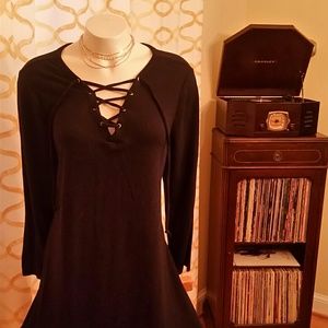 Lace-up Black Cotton Tunic